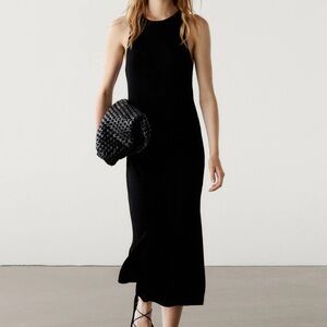 Massimo Dutti Black Midi Dress. S.
